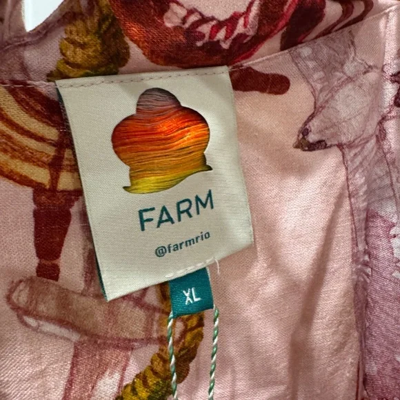 NWT Farm Rio Strappy Linen Maxi Dress Nautical Wonder Casual Beach Pink Sz XL - Picture 4 of 16